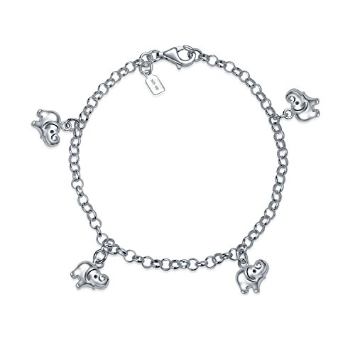 Bling Jewelry Good Luck Zoo Animal Lucky Multi Dangling Elephant Charm Bracelet For Women Teens .925 Sterling Silver 7.5 Inch #TOP18