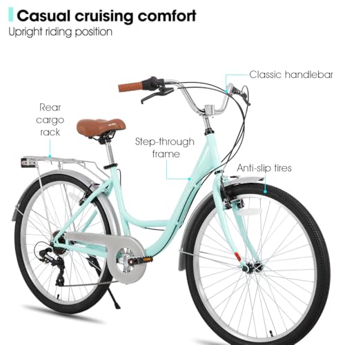 HILAND 26 inch Complete Beach Cruiser Bike for Adults, 7