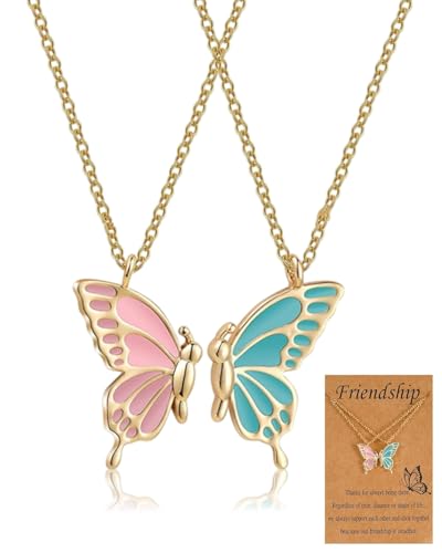 FUGLUS 2 Pieza Collares de Amistad para 2 Mujeres y Niñas, Colgante Collares de La Amistad, Colgante de Joyería de Mariposa, Collares de Amistad, Regalo de Cumpleaños para Mejor Amiga