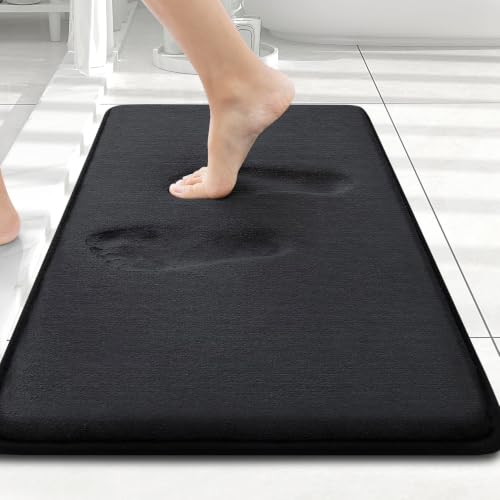 Image of Smiry Memory Foam Bath Mat, Super Soft Absorbent Bathroom Rugs Non Slip Bath Rug Runner for Shower Bathroom Floors, 17 inch x 24 inch, Black
