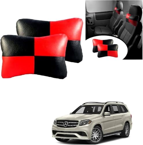 Image of ADWAIT Car Sqaure RED Black Faux Leather Neck Rest for Chevrolet Sail UVA