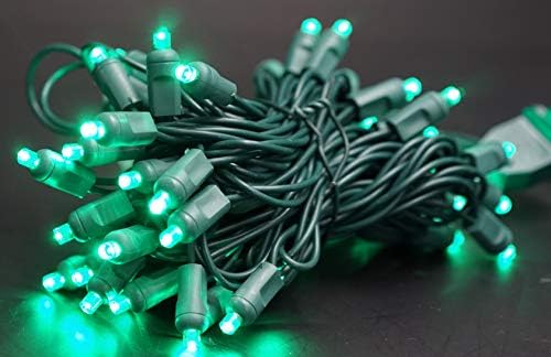 50 Count Christmas Mini Light Set 5MM Conical Wide Angle Indoor/Outdoor Use 120V UL Certified Green Wire 17ft (Green)