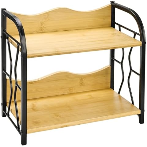 Youeon 2 Tier Coffee Bar Organizer, Bamboo Countertop Shelf, Kitchen Counter Spice Rack, Storage Shelf for Coffee Bar Accessories, Home, Kitchen, Office Cover