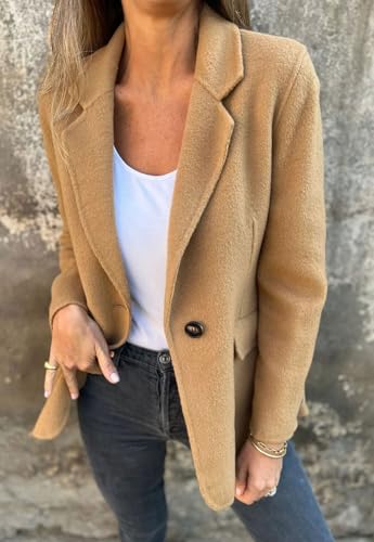 CHARTOU Women Solid Color Blazer Wool Blend Causal Business Office Open Front Short Jacket Pea Coat2