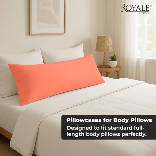 Image of ROYALE LINENS Body Pillow Cover - Double Brushed 1800 Microfiber - 20 inchx54 inch with Hidden Zipper Closure - Wrinkle & Fade Resistant - Super Soft Body Pillowcase 2 Pack (Coral, Pack of 2)