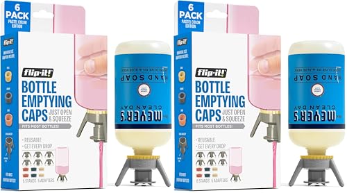 Image of Flip-It! Bottle Emptying Kit - 6 Bottle - No more wasted product - Fits most plastic bottles - 6 Base Caps, 6 Adapters - Pastel Color Edition (Pack of 2)
