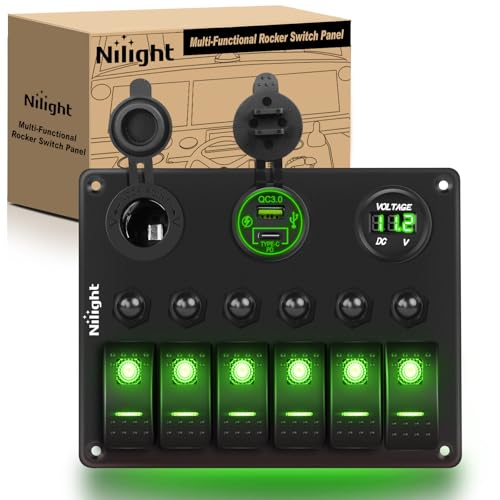 Nilight 6 Gang Rocker Switch Panel Waterproof Pre-Wired Green