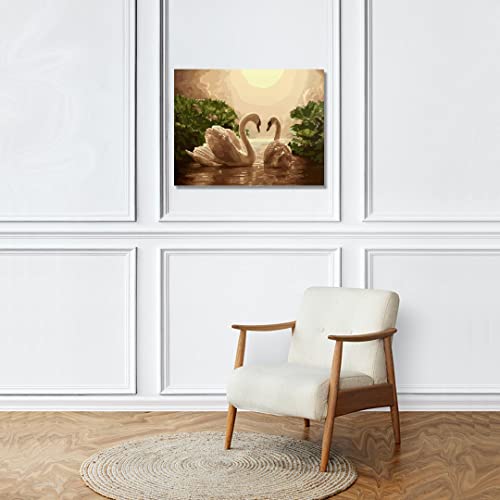 Image of RANGOLI 100% Cotton Stretched Canvas Painting 400 GSM, Framed Two Swans Canvas Abstract Wall Art for Living Room, 3D Paintings for Wall Decor (24 x 36 Inch With Frame)