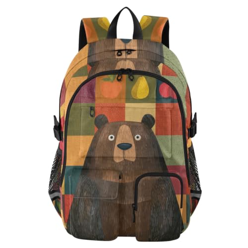 Mochilas de viaje para laptop juvenil oso marrón a cuadros escolar
