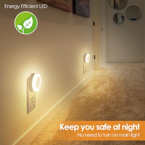Image of LED Night Lights Plug in, Dimmable Nightlight Plug Into Wall with Light Sensor, Soft White Adjustable for Adults, Bedroom, Bathroom, 4-Pack