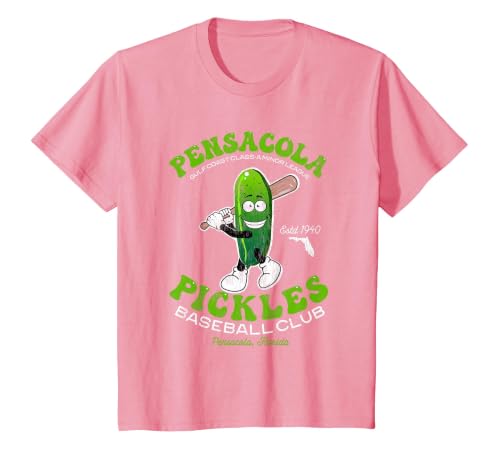 Pensacola Pickles Minor League Retro Baseball Team T-Shirt, Youth, Pink, Medium