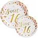 BLUE PANDA Rose Gold Sweet 16 Dinnerware Set - Kit for 24 Guests with Sweet 16 Plates & Napkins - Disposable Design & 16th Birthday Party Supplies - Table Cover & Banner, Rose Gold, 170-Piece Set