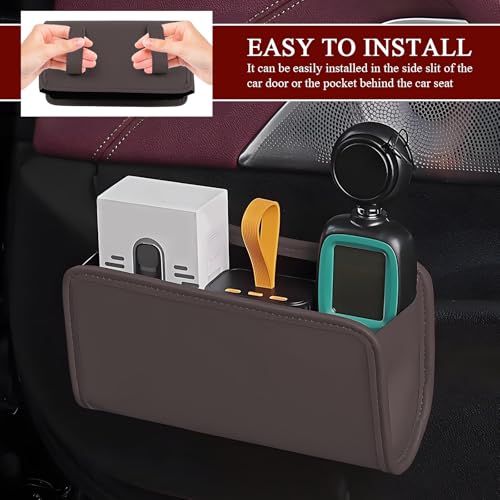 Image of Hovom Car Trash Can, Leather Waterproof Automotive Garbage Can with Trash Bag, Hanging Mini Vehicle Trash Bin, Small Auto Door Organizer Storage Pouch, Universal Car Accessories (Brown)