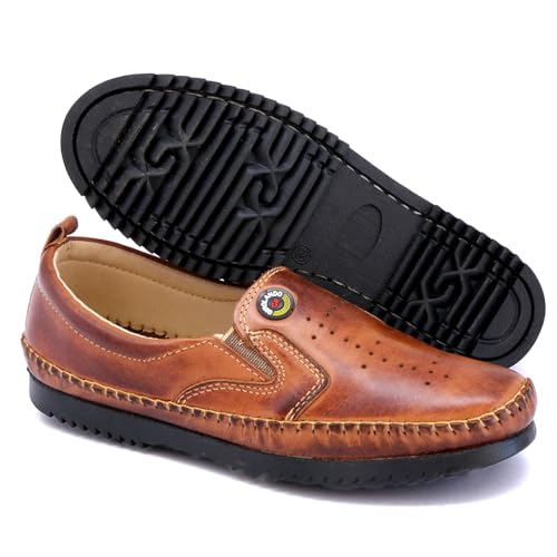 Sapatilha Mocassim Masculina Couro Legítimo Conforto Total (42, PINHÃO)