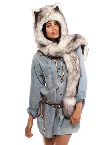 Fhillinuo Wolf Anime Faux Fur Animal Hood Hoods Hat 3-in-1 Mittens Scarf Spirit Paws Ears (4)