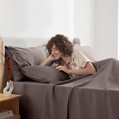 Image of Nestl Extra Deep Queen Sheet Set - 6 Piece Breathable & Cooling Sheets - Hotel Luxury Bedding Set w /18-24 Inch Deep Pockets - Easy & Secure Fit - Super Soft, Wrinkle Free & Comfy - Chocolate Brown