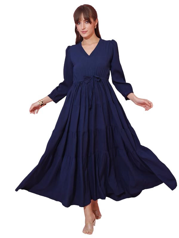 Image of Honky Tonky Women's Casual 3 /4 Sleeve Crepe Fit and Flare Dress| Comfortable Relaxed Fit Summer Party Dress