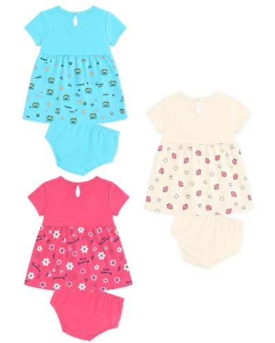 Image of Kuchipoo Baby Girls 100% Cotton Frock and Panty Set - Pack of 3