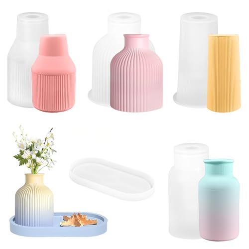 5 Stück Vase Silikonform, DIY Vases Resin Formen 4 Vase+1 Tablett,...