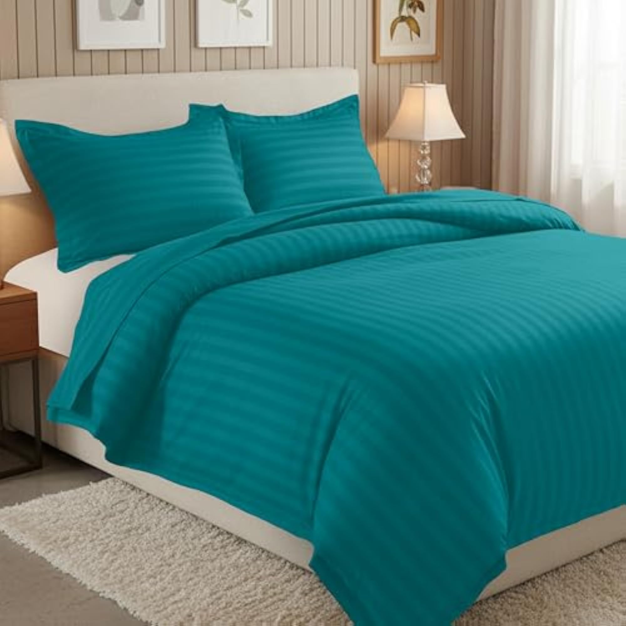 1500 Thread Count Egyptian Quality Stripe Duvet Cover Set, Turquoise