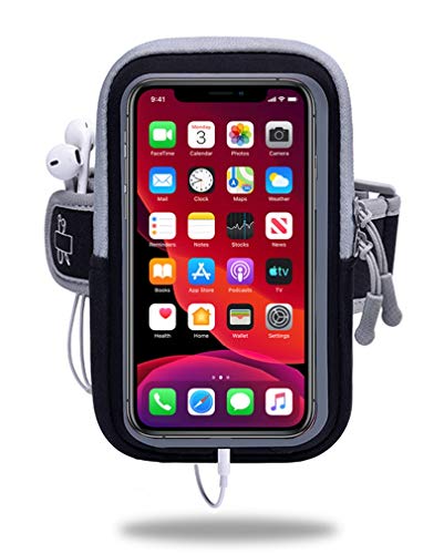 Universal Running Armband with Touch Screen, Arm Cell Phone Holder Sports Armband for Running, Fitness and Gym Workouts, for iPhone 11/10/8/7/Plus, Samsung Galaxy S10/S9/S8/S7/Plus & More(Black&Gray)