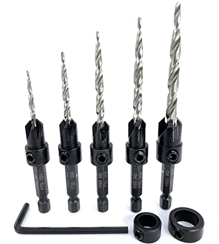 Ftg Usa Wood Countersink Drill Bit Set 5 Pc Countersink Drill Bit #4#6#8#10#12 Countersink Bit For Woodworking #TOP1