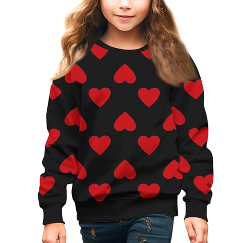 Valentine's Day Sweatshirt For Girls Cute Heart Printed Crewneck Kids Sweaters Children Casual Fashion Outfits