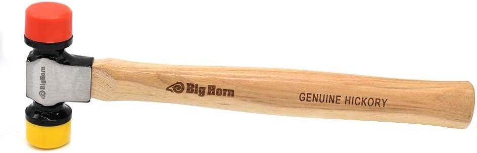 Big Horn 15129 12 Oz Double Face Non Marring Mallet, Hickory Handle, Forged Steel Head