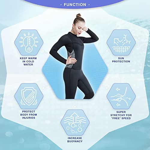Flexel Womens Wetsuit Full Body 3Mm, Wet Suits For Women In Cold Water Plus Size, Neoprene Scuba Diving Suit Long Sleeve For Surfing Swimming Snorkeling #TOP3
