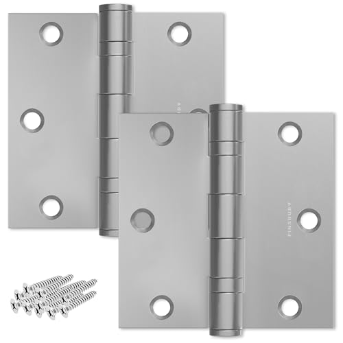Finsbury Hardware Door Hinge Ball Bearing 3.5 x 3.5 Inches Solid 304 Steel Durable Heavy Duty Machined NRP Architectural Grade Mortise Hinges - Set of 2 Matte Silver Door Hinges (Satin Nickel)