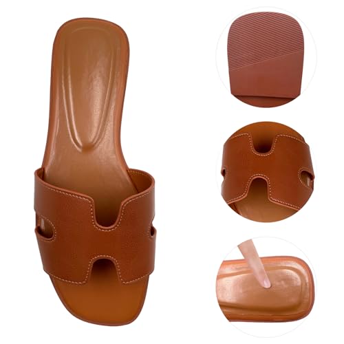 Women's Flat Sandals.Flat Sandals with Unique Design, PU Leather Handcrafted Slippers,Versatile for Vacation, Home, Casual Wear, Gift2