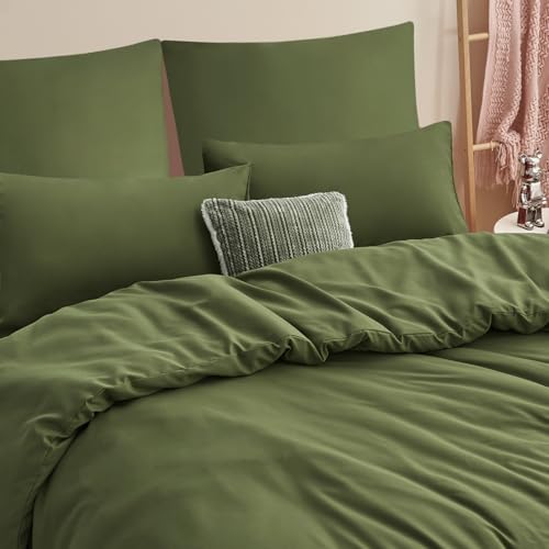 RUIKASI Bettwäsche 200x220 Grün 3teilig - Olivgrün Mikrofaser Bettwäsche-Sets Oeko-TEX… – Ansicht 3
