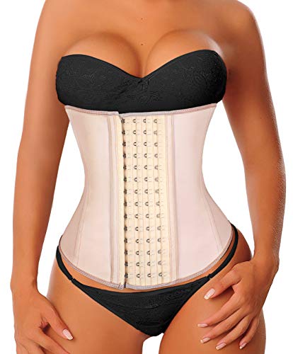 Yianna Waist Trainer For Women Latex Underbust Waist Corsets Cincher Hourglass Body Shaper 4 Hooks, (Size Xl, Beige) #TOP1
