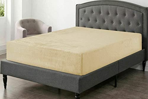 Elafy Sábana bajera ajustable de forro polar de peluche | Sábanas de cama de forro polar coral para un sueño suave | Super suave Sherpa de lujo térmica cálida de piel sintética | (beige, doble) Cover