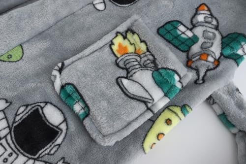SRVNFBKT Roupão de banho com capuz de lã macia para meninos e meninas, Cinza espacial, 11-12 Years