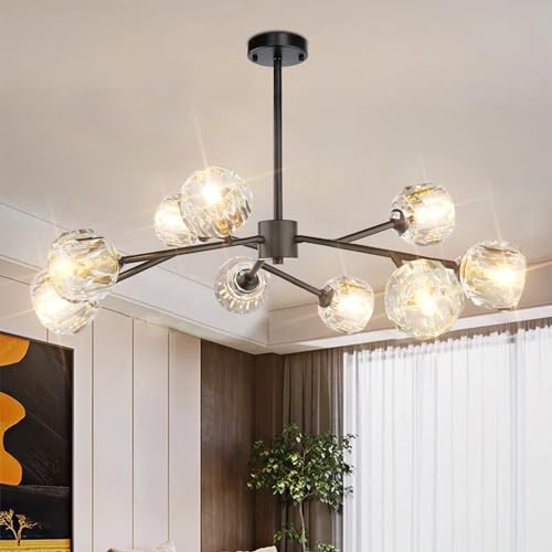 CRYSTOP 9 Lights Sputnik Flush Mount Light, Modern Black Industrial