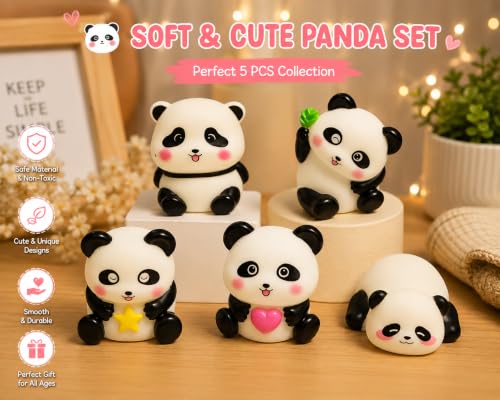 Image of Cubbie Cute Panda Night Light Set, Warm Yellow Glow Decorative Panda Lamps for Kids Room, Bedroom, Study Table, Bedside & Gift Decor, 5 Unique Panda Designs (Cute Pandas 5 PCS Set)