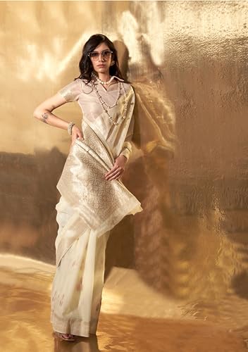 Image of SGF11 Women's Soft Cotton Linen Silk Saree With Unstitched Blouse Piece