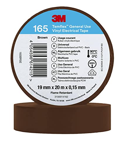 3M Temflex 165 - Cinta aislante de vinilo (0,152 mm x 19 mm x 20 m), color bronce