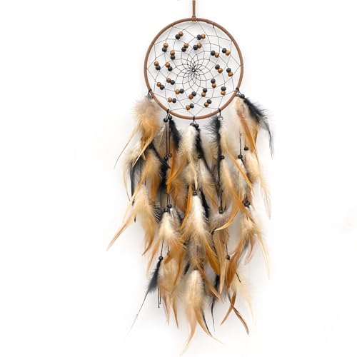 Large Feather Dream Catcher Handmade Native American Dream Catchers Bohe Wall Hanging Decoration Ornament for Kids Bedroom Car Decor Home Decoration Birthday Party Brown