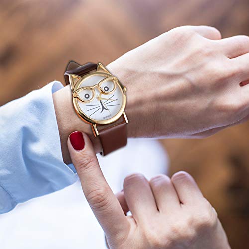 ULTECHNOVO Gato Crianças Assistir Desenho Animado Couro de Metal Impermeável para Crianças Relógio d