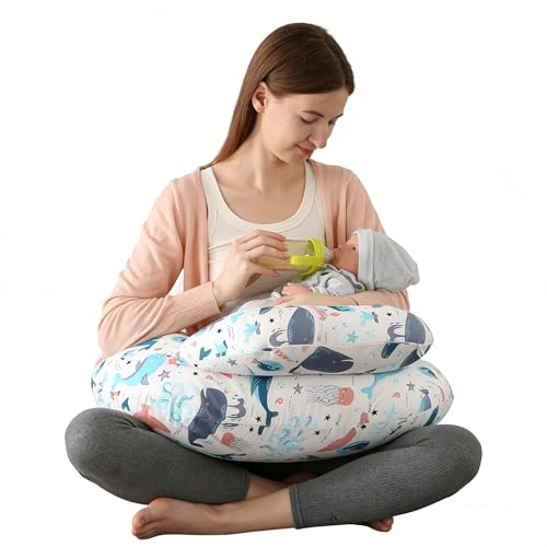Image of BABYLIAN Nursing Pillow for Breastfeeding,Ergonomic Baby Feeding Pillows with Removable Washable Cotton Slipcover, Adjustable Waist Strap,Plus Size,More Support for Mom and Baby(Underwater World) 新品