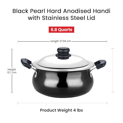 Vinod Hard Anodised Handi – Stainless Steel Lid – Black Pearl – Large Size – 6.5 Liters (6.8 Quarts) – Suitable For Biryani, Pulao, Gravy – Aluminium Pot – Riveted Handles - Metal Spoon Friendly by Vinod - Image 7