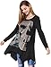 Allegra K Ladies Long Sleeve Skull T Shirts Casual Loose High Low Tops L Black