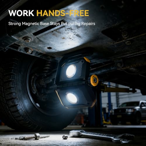 Image of HOKOILN Magnetic Work Light Rechargeable, 2500LM LED Work Light with 9 Modes, Strong Magnet, Foldable Hands-Free Design for Car Repair, Garage, Power Outage & Emergency