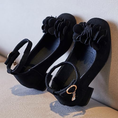 IWIHMIV Girls Dress Sandals Girls Leather Soft Closed Toe Princess Thick High Heel Bow Shoes Summer Sandals3