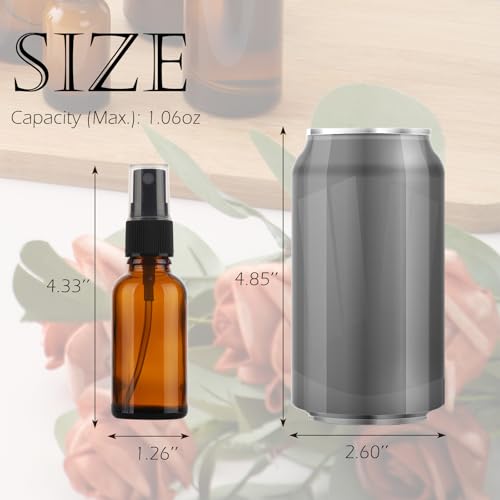 24 pack 1oz Spray Bottle Amber Glass Travel Atomizer for Perfume Essential Oils TSA Approved Refillable Small Sprayer with Labels and Dispensing Tools2