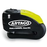 Artago 30X10 High-End Motorcycle Disc Lock with or without 120dB Alarm + Don't Touch System, 5mm Anti-Drill Security, SRA Approved, 10mm Double Locking Hardened Steel, Moto Anti Theft Wheel Brake Lock