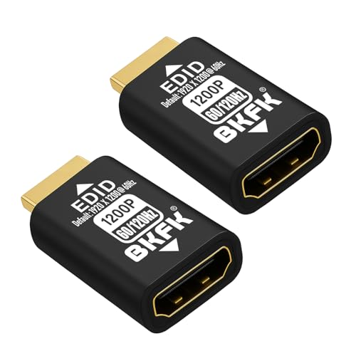 BKFK HDMI edid Emulator passthrough Display Adapter-Default Resolution-Dummy Plug Headless Ghost for HD MI Switches/Extender/AV Receiver/Video Splitters (1920X1200@60/120-HDR-2P)