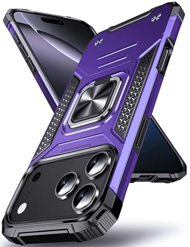 Coque iPhone 17 Pro Max violette avec anneau rotatif 360 antichoc de qualité MIL